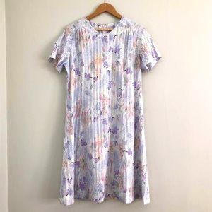 70s Vintage Purple Floral Print Short Sleeve Dress